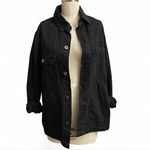 Zara Black denim jacket with a relaxed fit, US S